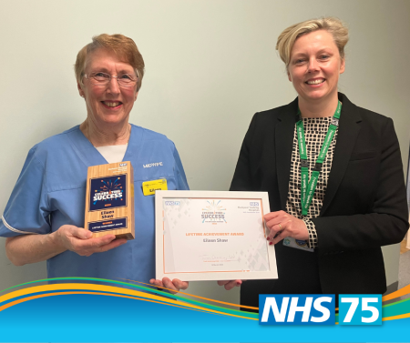 Eileen Shaw receives her trophy and certificate from Chief Executive Trish Armstrong-Child